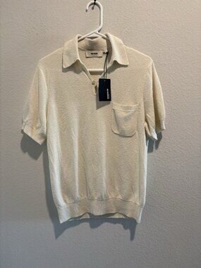 Buck Mason Cotton Loop Terry Polo Ivory Size M NWT